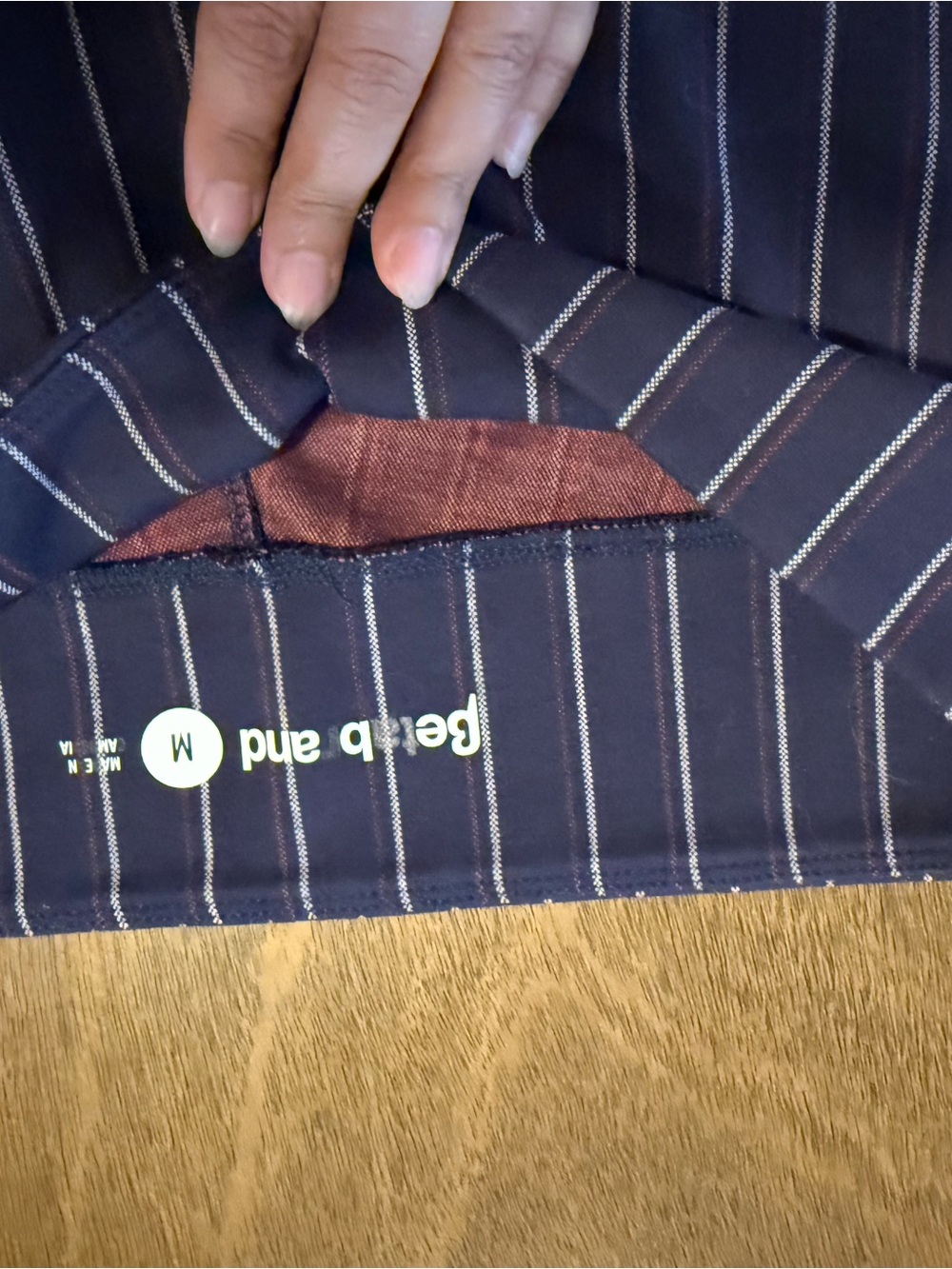 Women’s Navy Pinstripe Shirt with Subtle White & Red Stripes